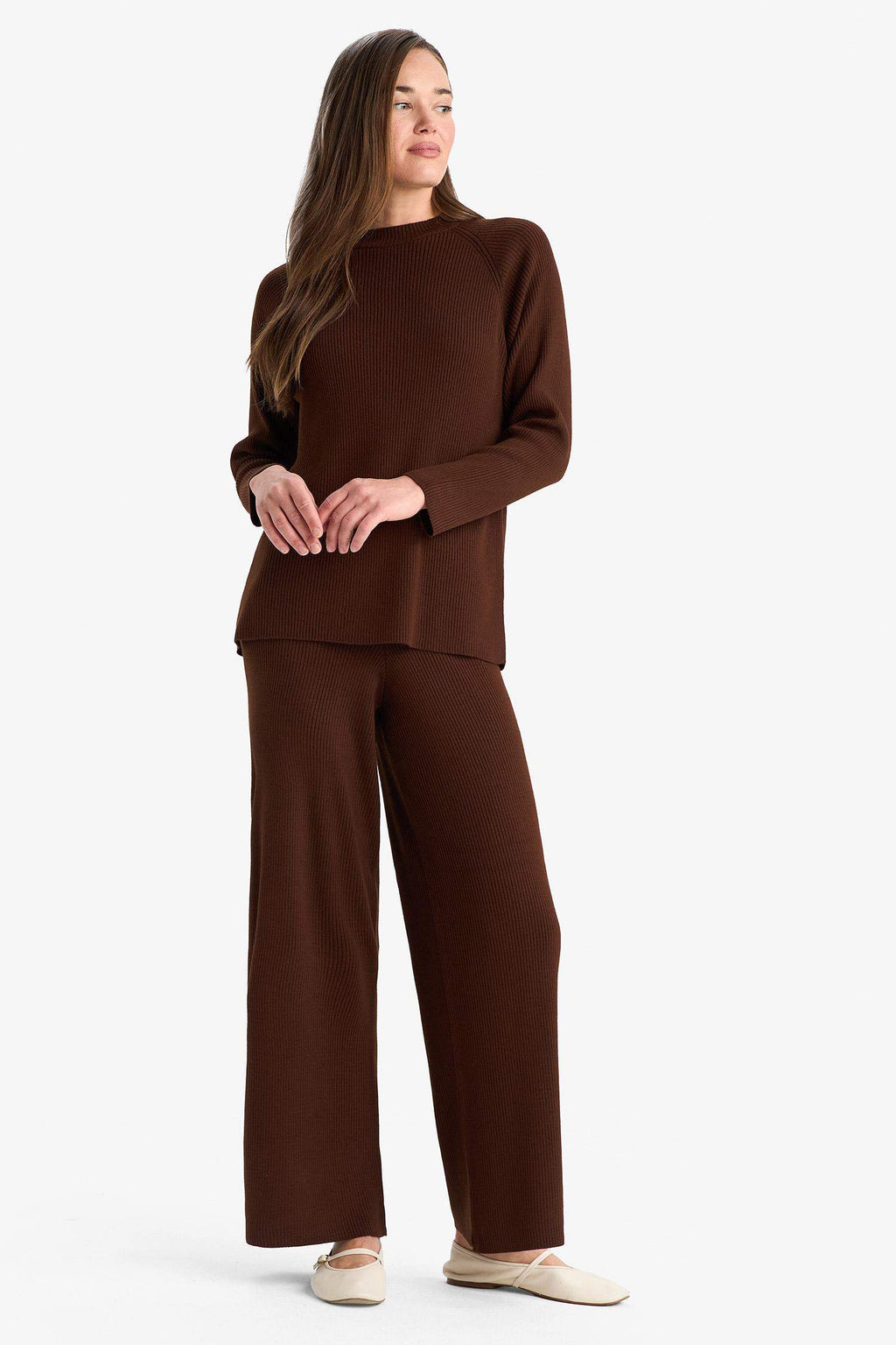 Knitted Trousers Regular Fit Basic Straight Elastic Waist Straight Leg