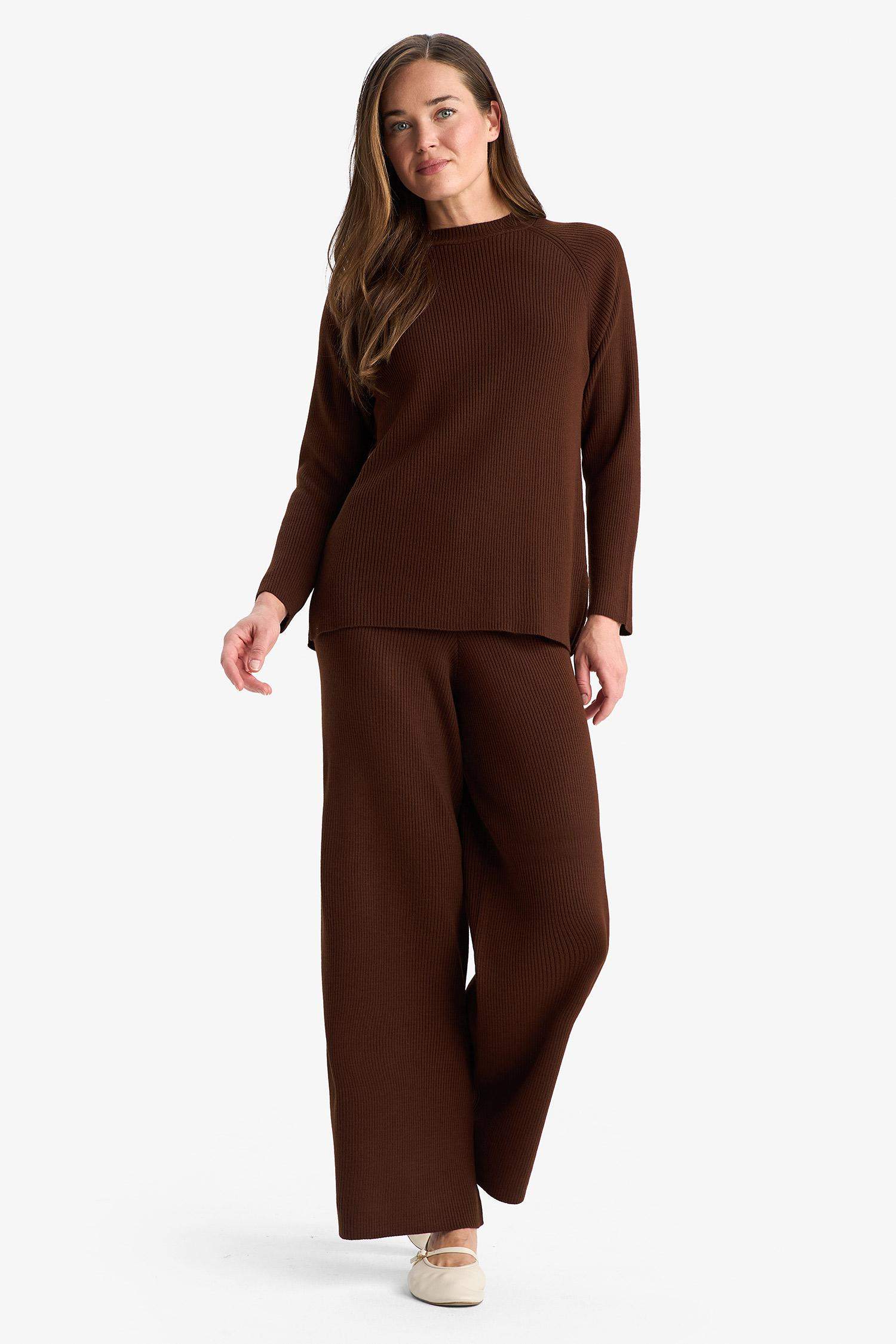 Knitted Trousers Regular Fit Basic Straight Elastic Waist Straight Leg