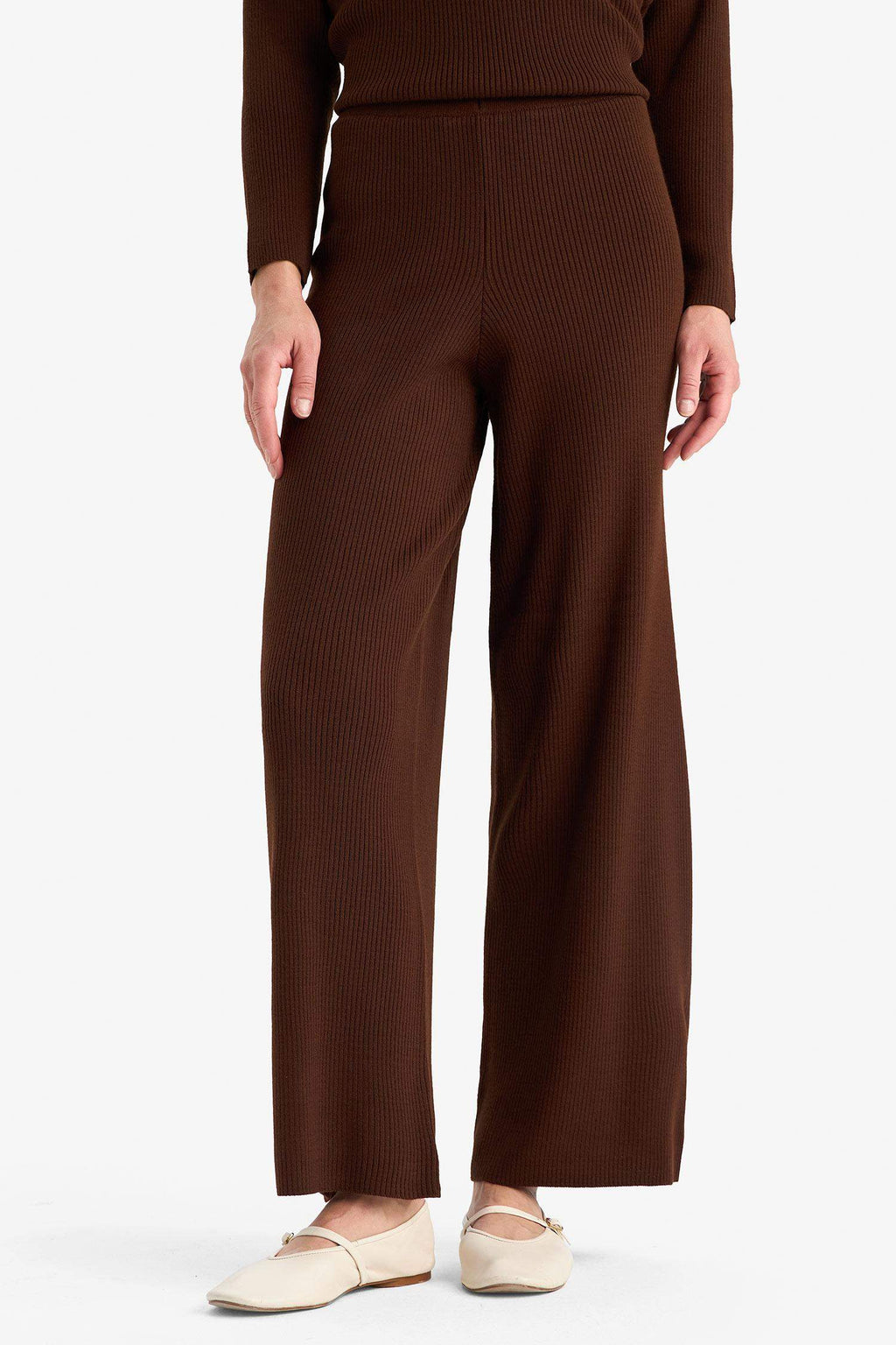 Knitted Trousers Regular Fit Basic Straight Elastic Waist Straight Leg