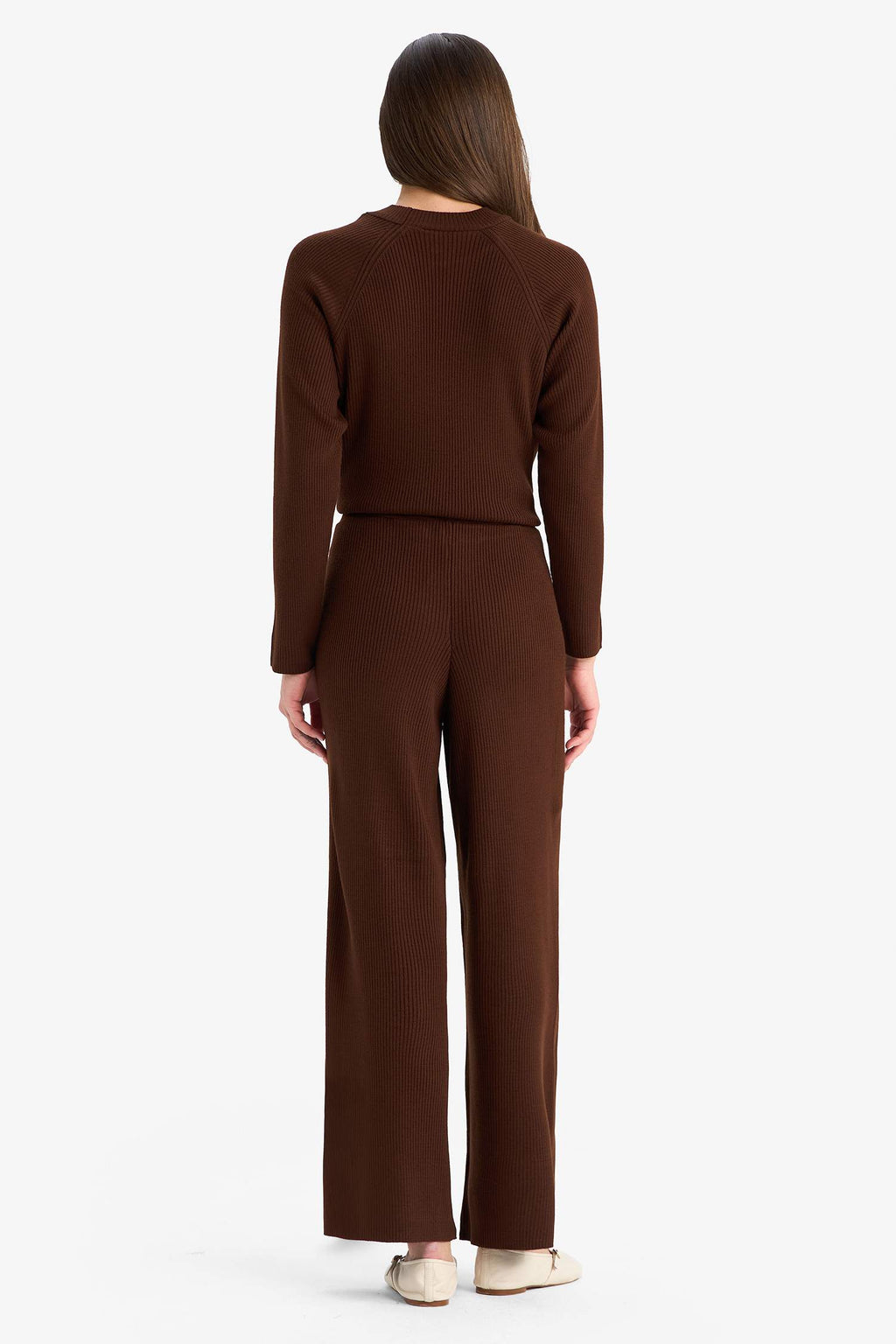 Knitted Trousers Regular Fit Basic Straight Elastic Waist Straight Leg