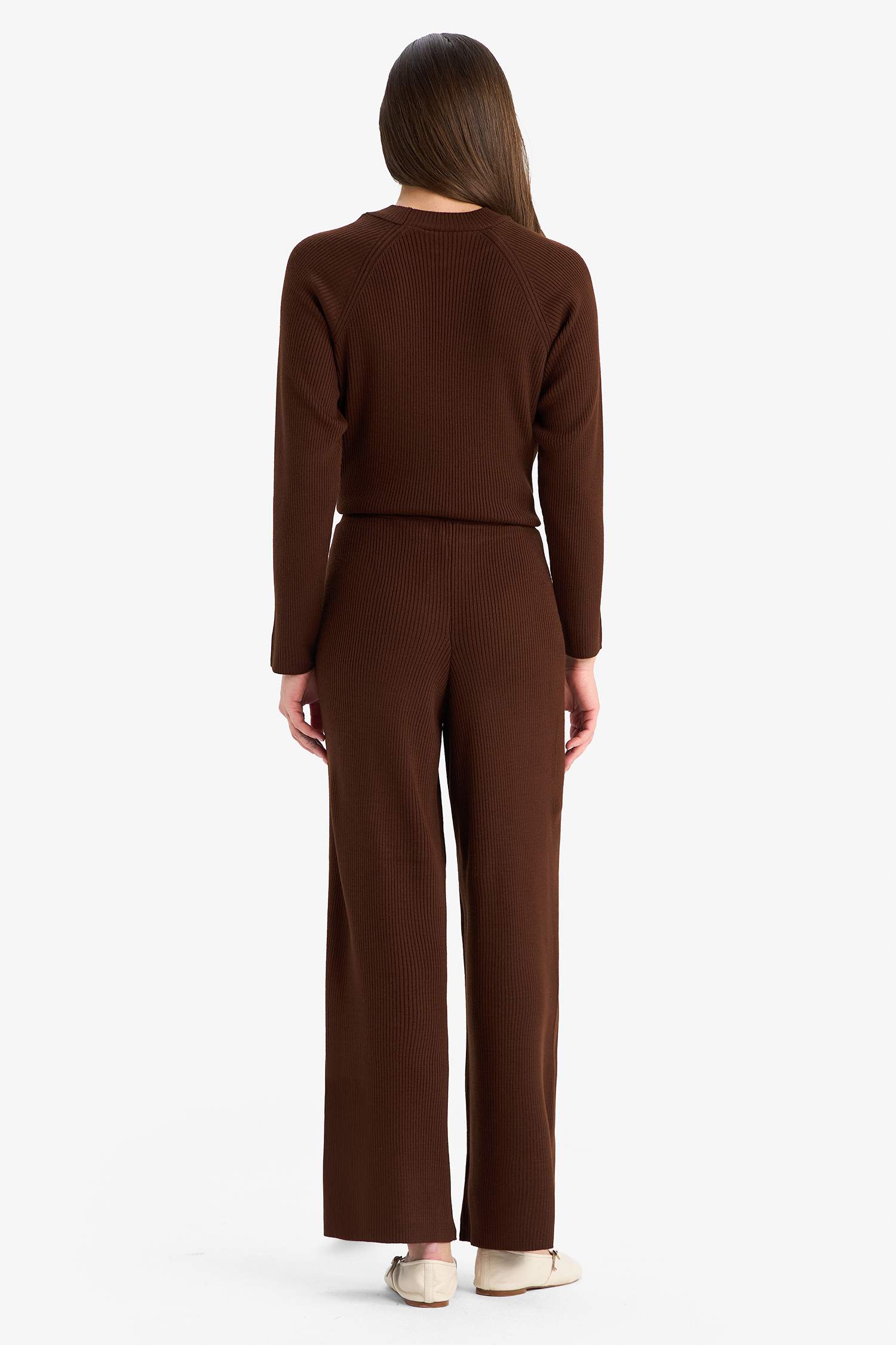 Knitted Trousers Regular Fit Basic Straight Elastic Waist Straight Leg