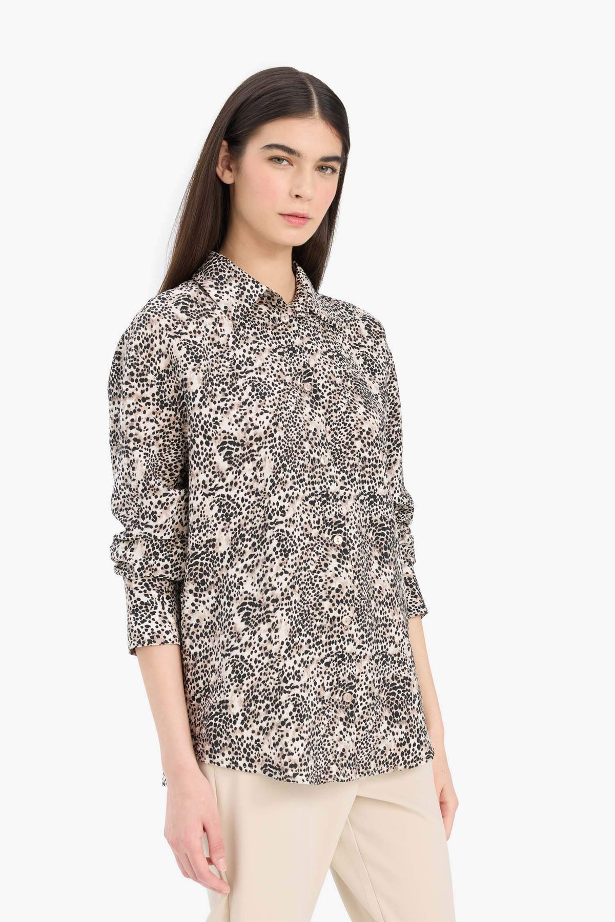 Regular Fit Shirt Collar Printed Long Sleeve Shirt