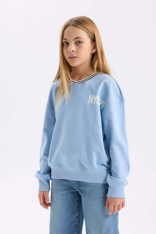Girls Relax Fit V-Neck Printed Sweatshirt Hover Image