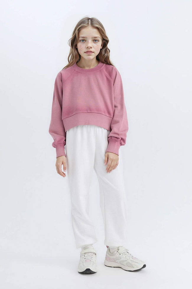 Girls Relax Fit Crew Neck Crop Basic Plain Sweatshirt Main Image