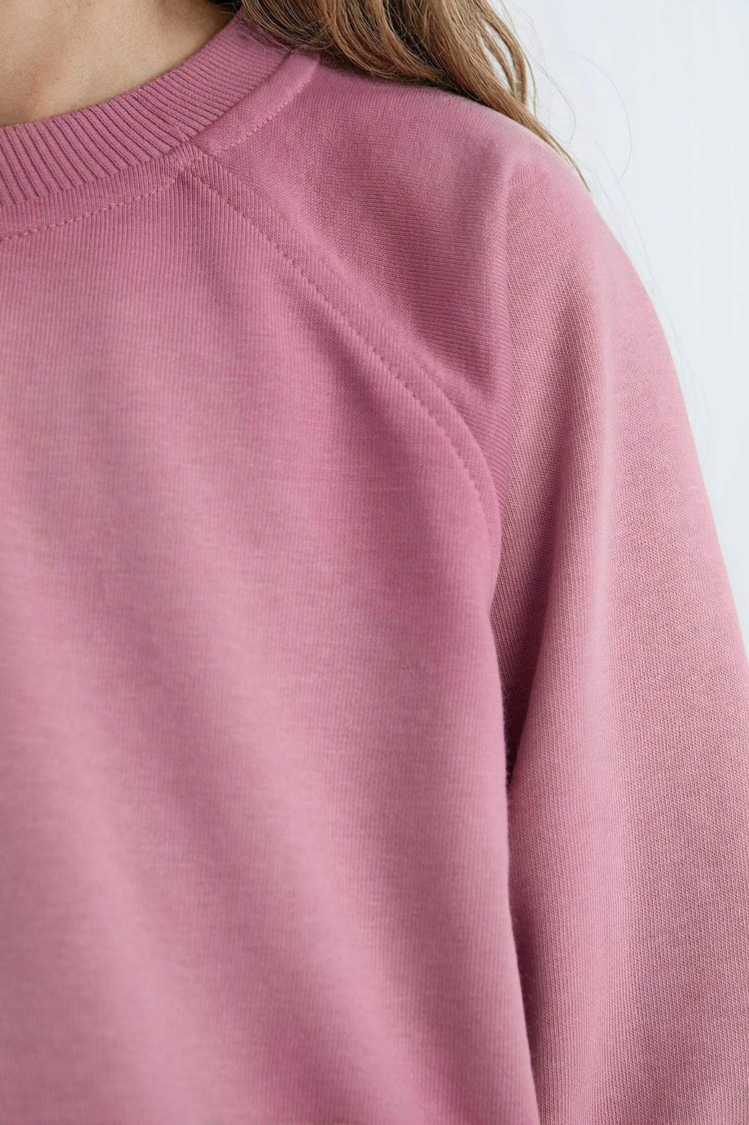 Girls Relax Fit Crew Neck Crop Basic Plain Sweatshirt