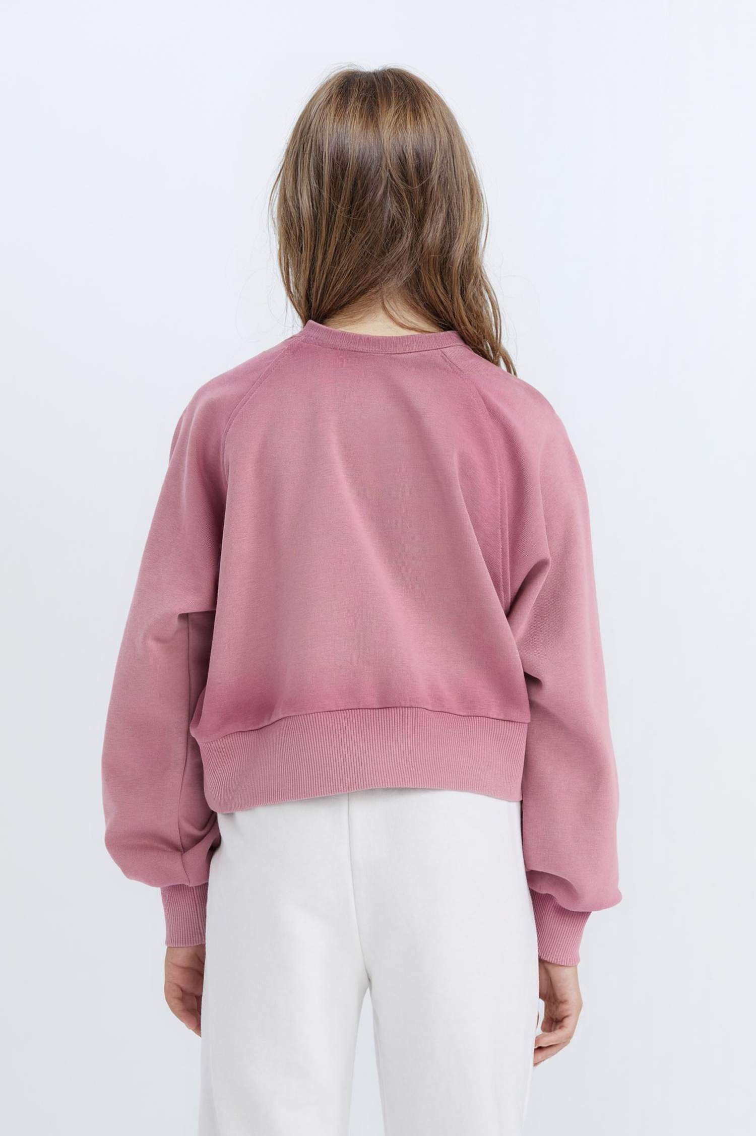 Girls Relax Fit Crew Neck Crop Basic Plain Sweatshirt