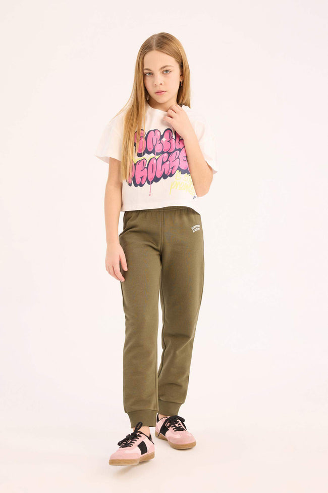 Girls Printed Jogger Sweatpants with Elastic Waist and Cuffs Main Image