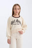 Girls Relax Fit Crew Neck Printed Sweatshirt with Soft Fleece Lining