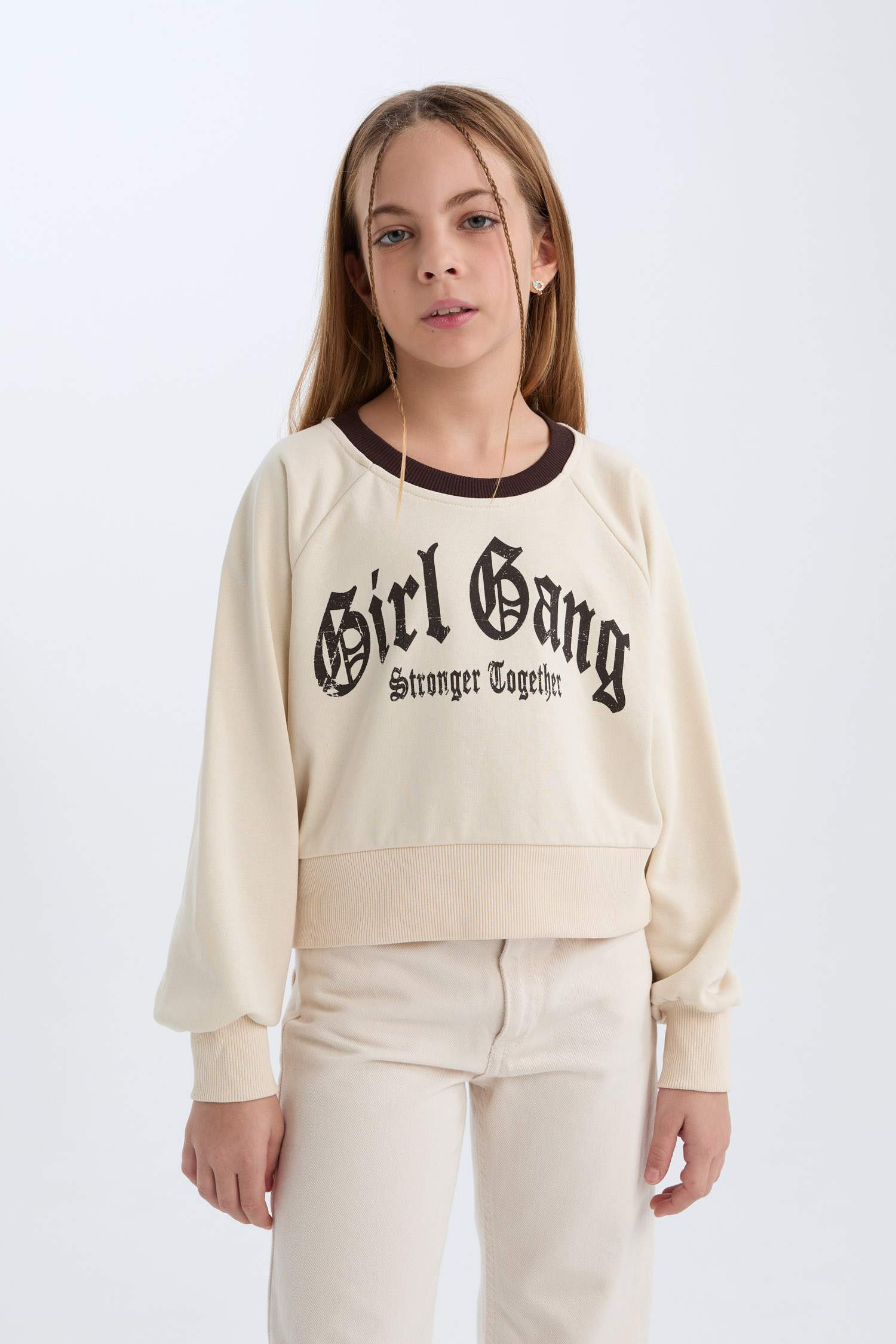 Girls Relax Fit Crew Neck Printed Sweatshirt with Soft Fleece Lining