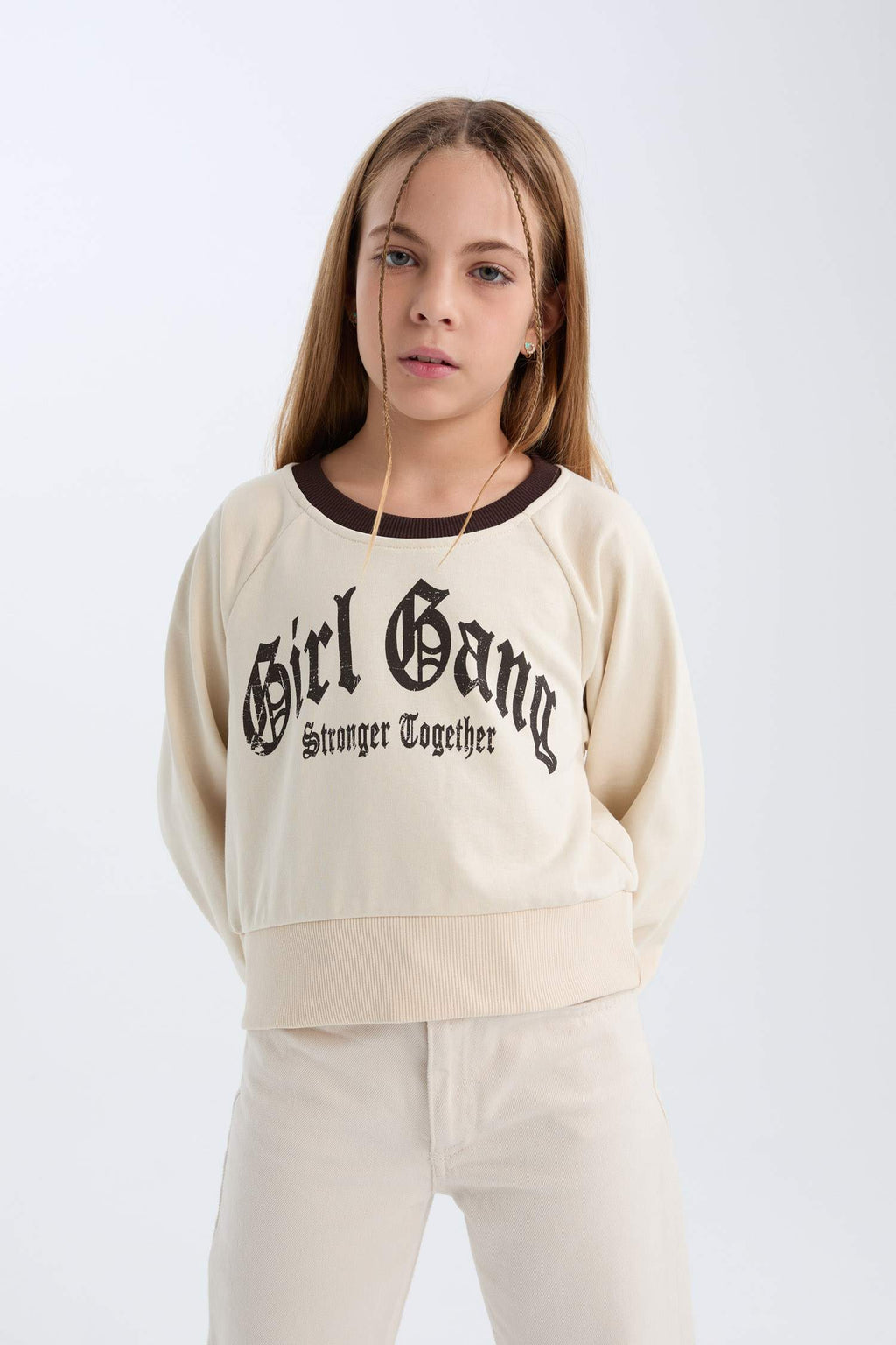 Girls Relax Fit Crew Neck Printed Sweatshirt with Soft Fleece Lining
