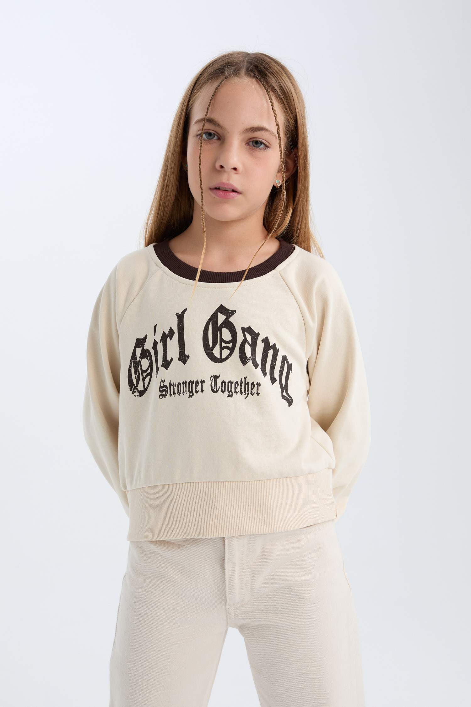 Girls Relax Fit Crew Neck Printed Sweatshirt with Soft Fleece Lining