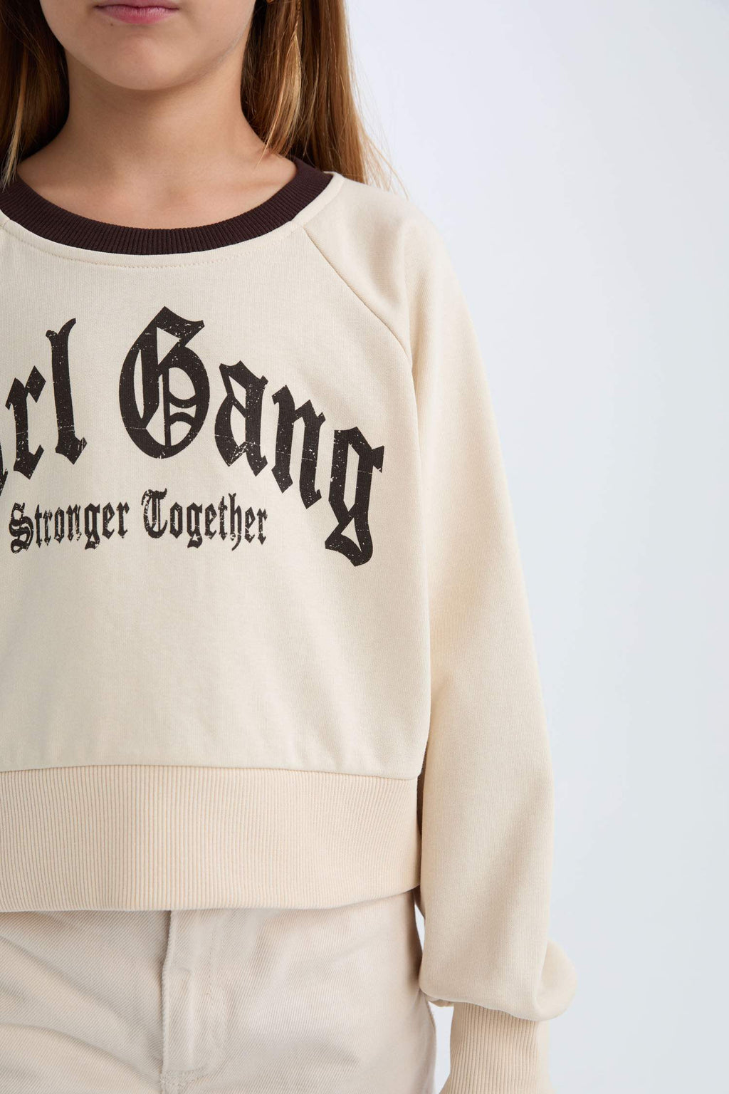 Girls Relax Fit Crew Neck Printed Sweatshirt with Soft Fleece Lining