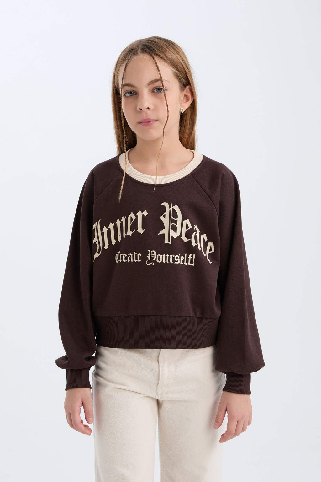 Girls Relax Fit Crew Neck Printed Sweatshirt with Soft Fleece Lining