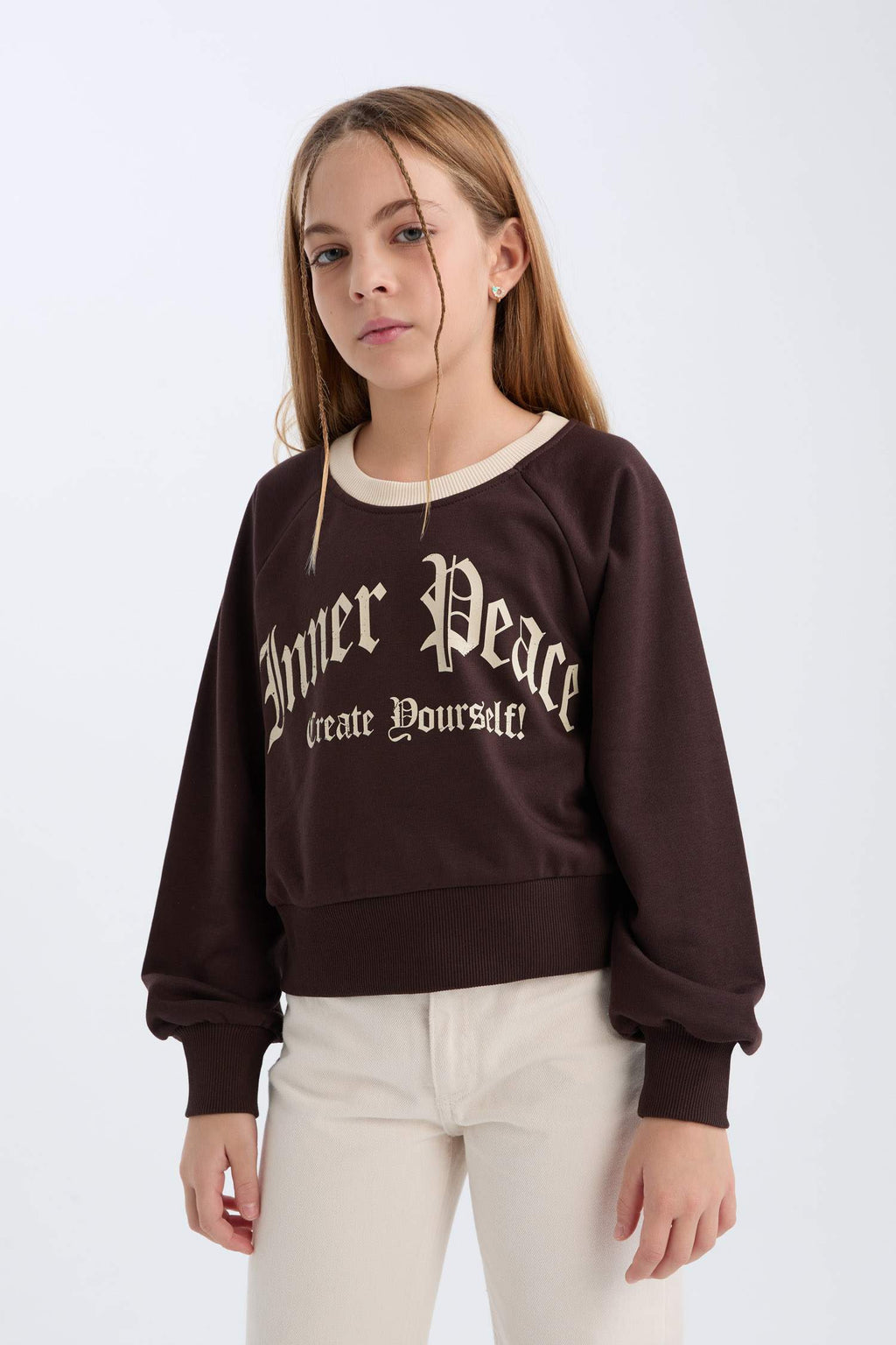 Girls Relax Fit Crew Neck Printed Sweatshirt with Soft Fleece Lining