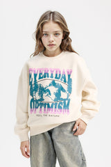 Girls Relax Fit Crew Neck Printed Sweatshirt