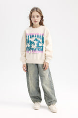 Girls Relax Fit Crew Neck Printed Sweatshirt