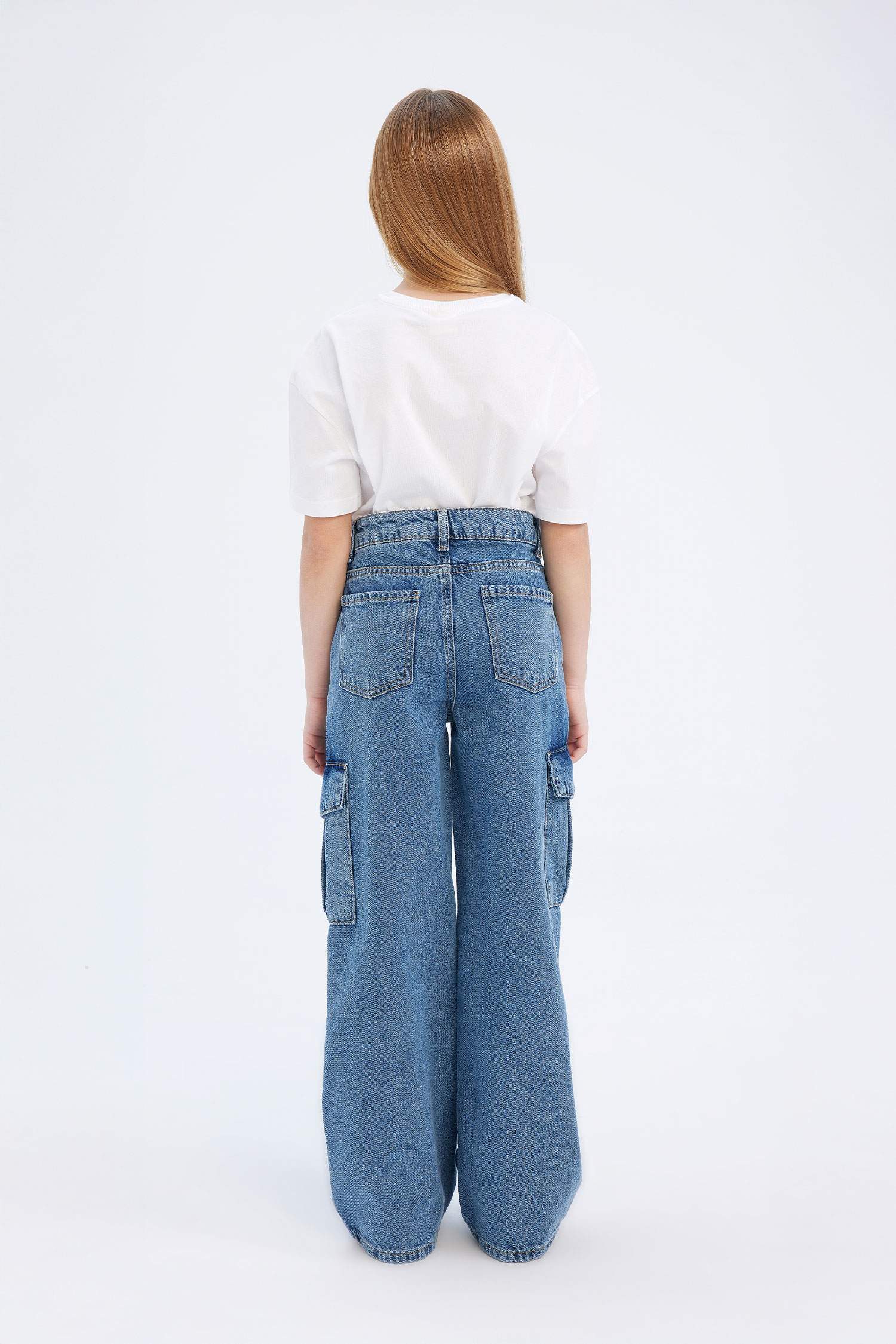 Girl Wide Leg Cotton Cargo Jeans