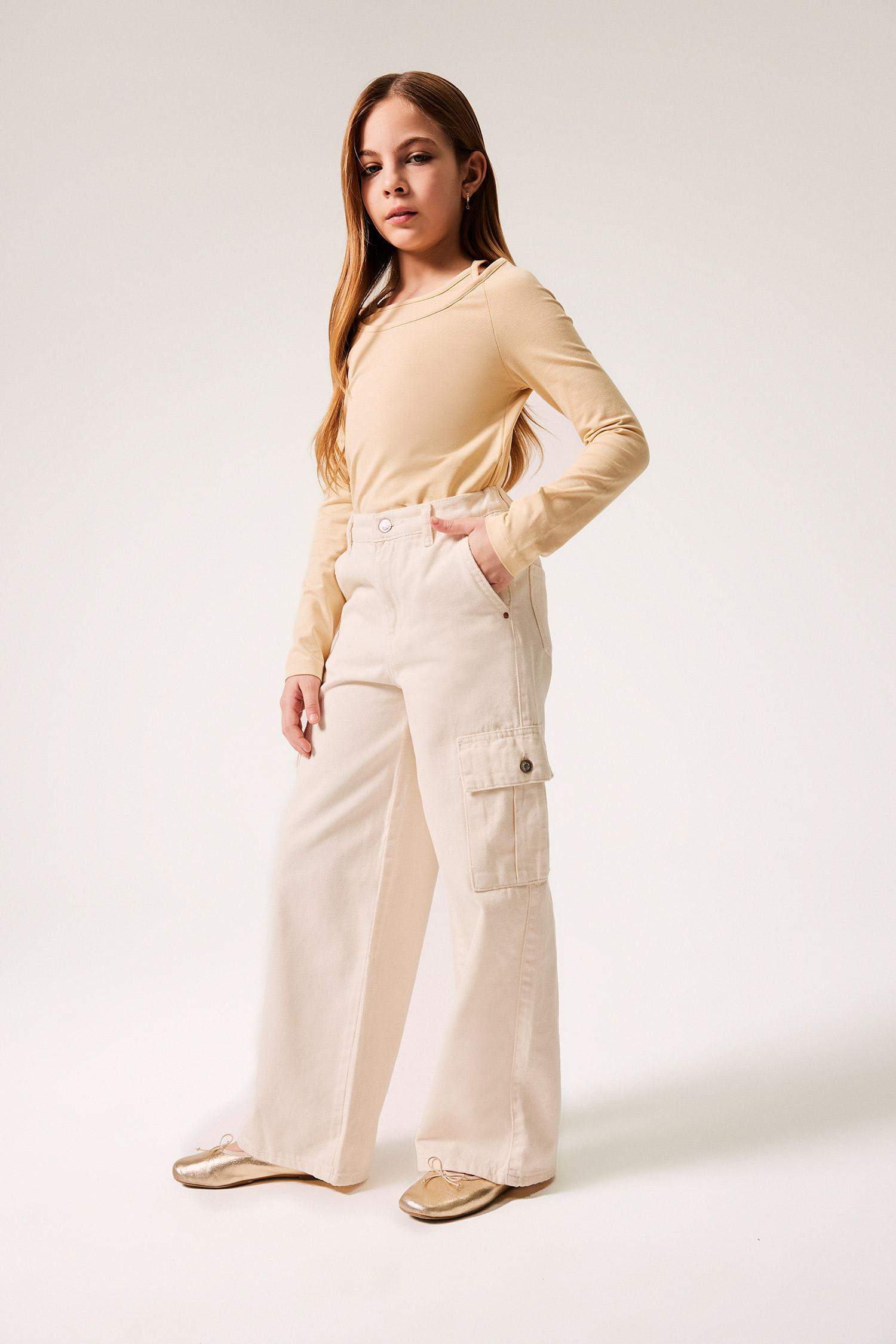 Girls Wide Leg Cargo Wide Leg Jean Pants