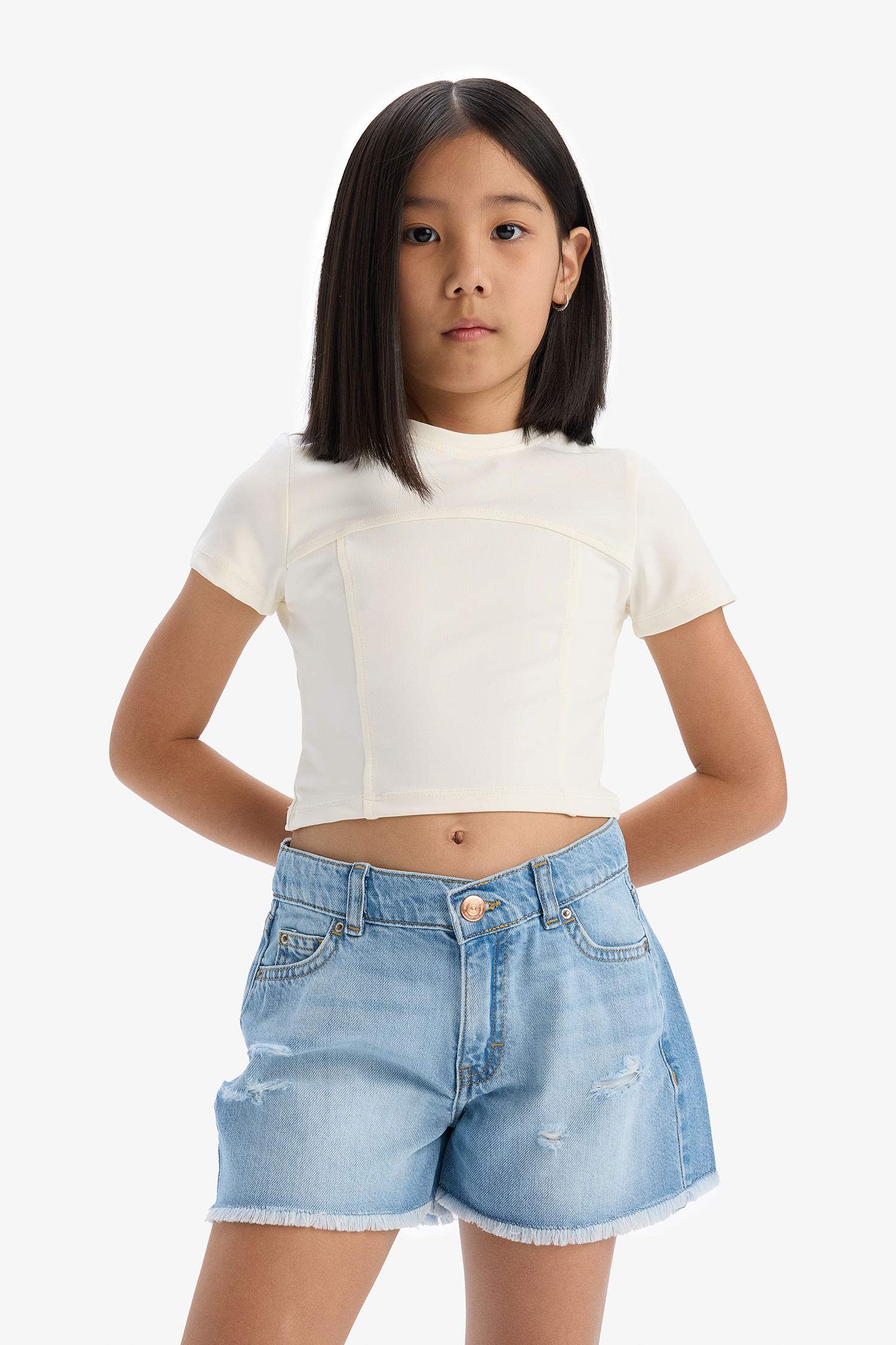 Girl Ripped Detailed Cotton Shorts