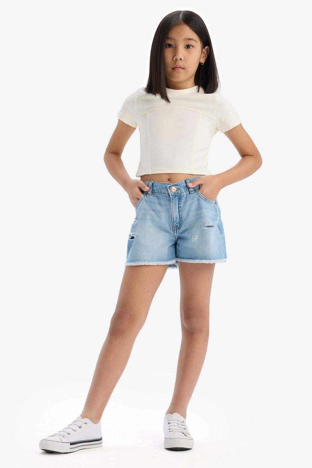 Girl Ripped Detailed Cotton Shorts