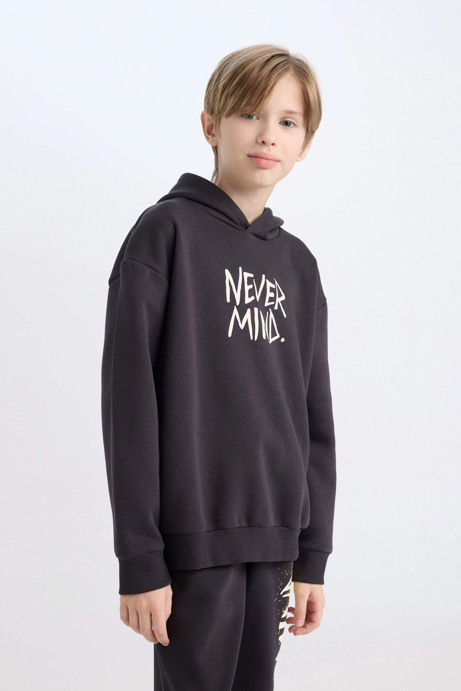 Boy Oversize Fit Mold Back Printed Hooded Sweatshirt