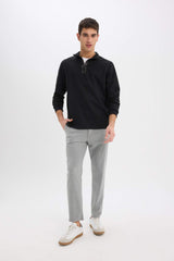 Regular Fit Stand Collar Half Zipper Basic Plain Sweatshirt