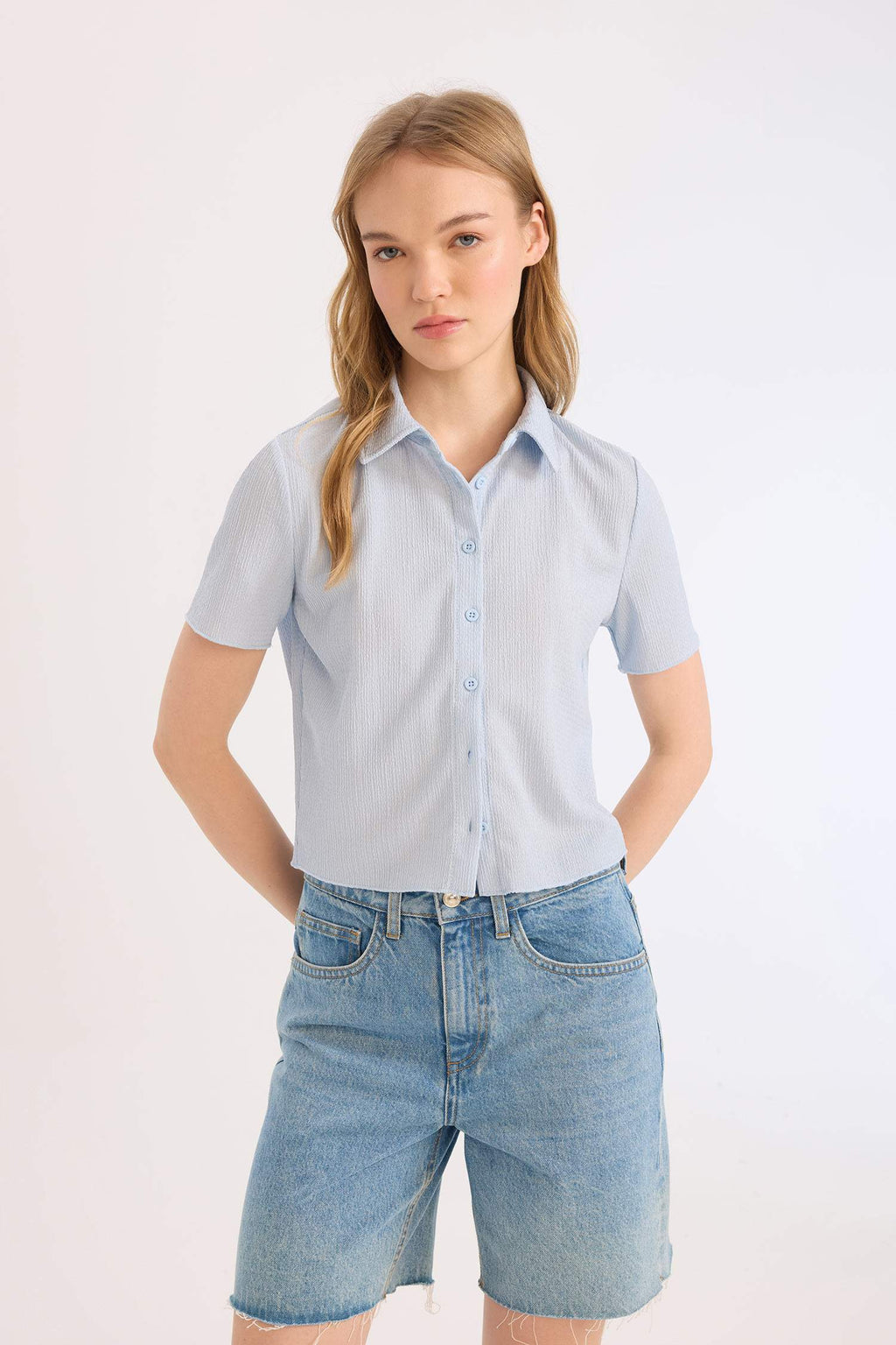 Slim Fit Shirt Collar Short Sleeve Shirt