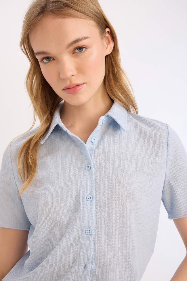 Slim Fit Shirt Collar Short Sleeve Shirt Hover Image