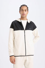 DeFactoFit Standard Fit Hooded Scuba Diving Fabric Sports Zippered Sweatshirt