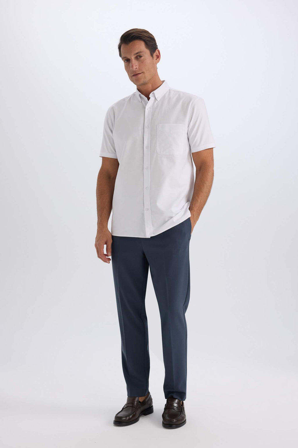 Regular Fit Polo Collar Oxford Short Sleeve Shirt