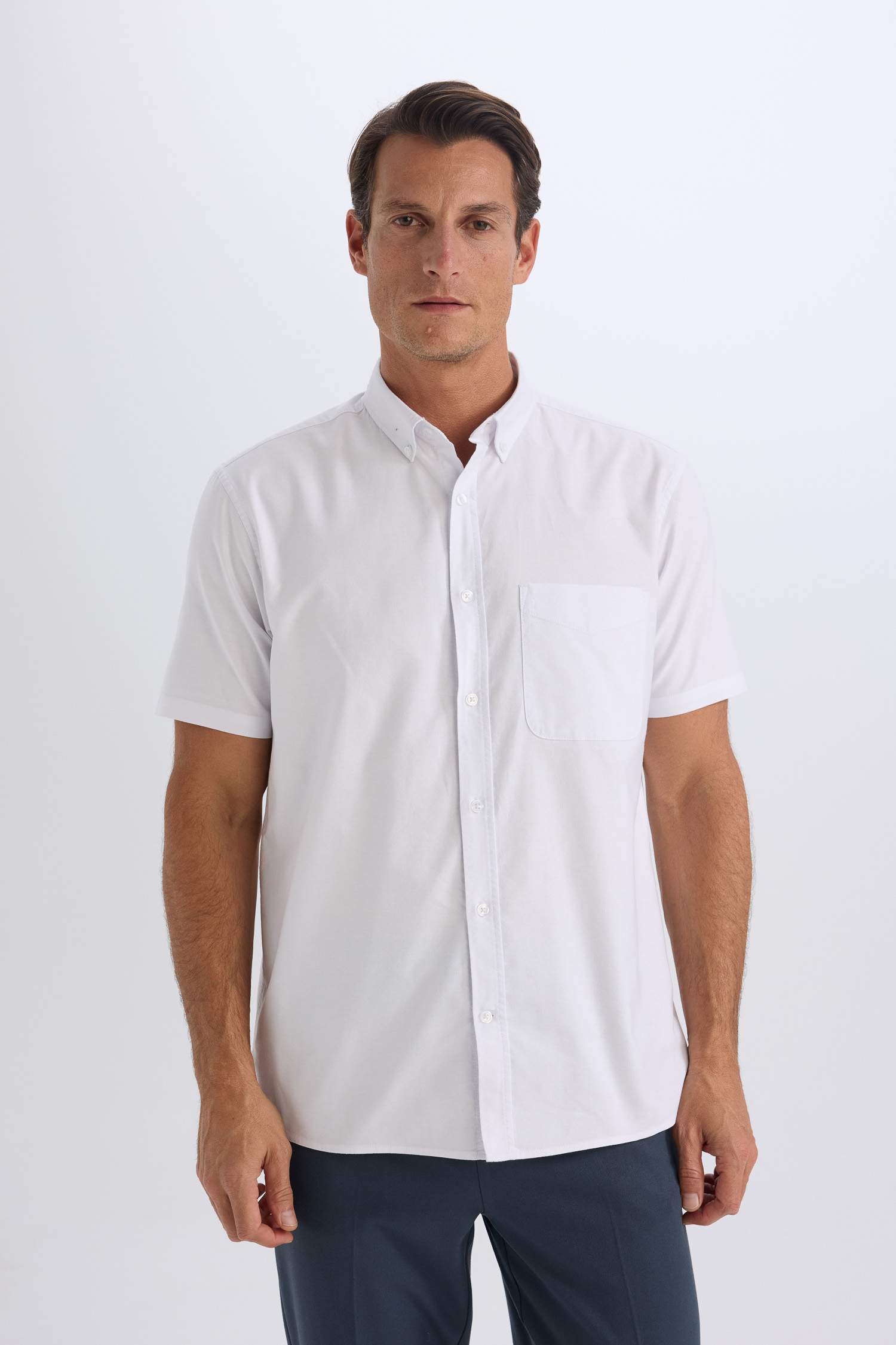 Regular Fit Polo Collar Oxford Short Sleeve Shirt