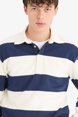 Relax Fit Polo Collar Striped Thick Sweatshirt