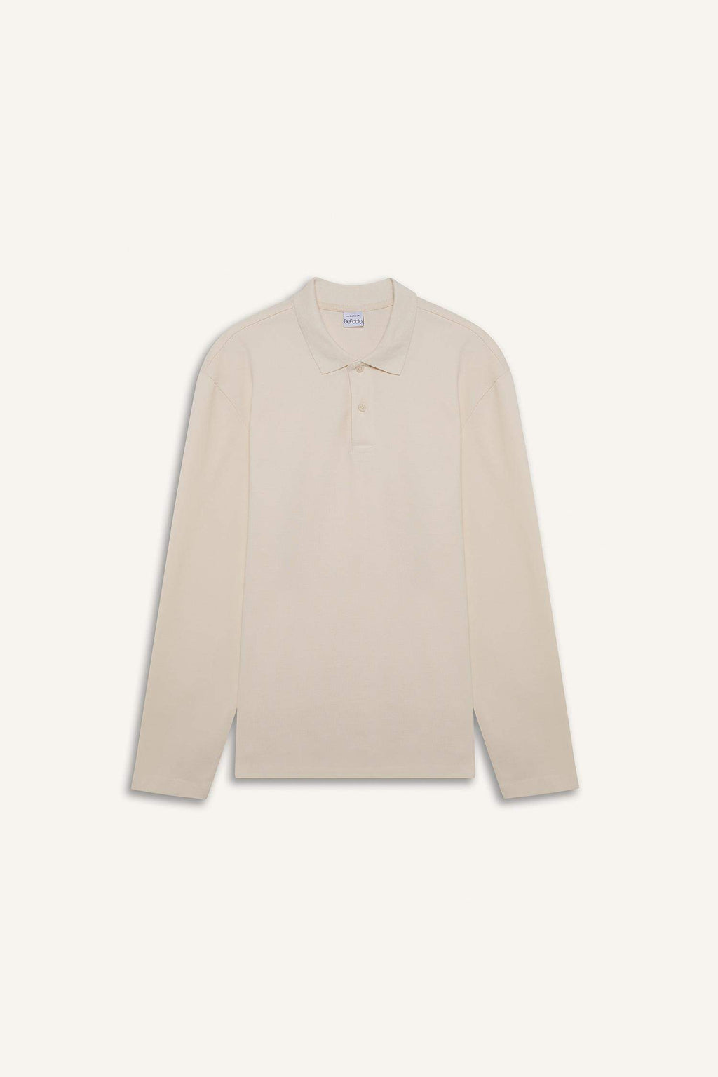 100% Cotton New Regular Fit Basic Plain Long Sleeve Textured Pique Polo T-Shirt