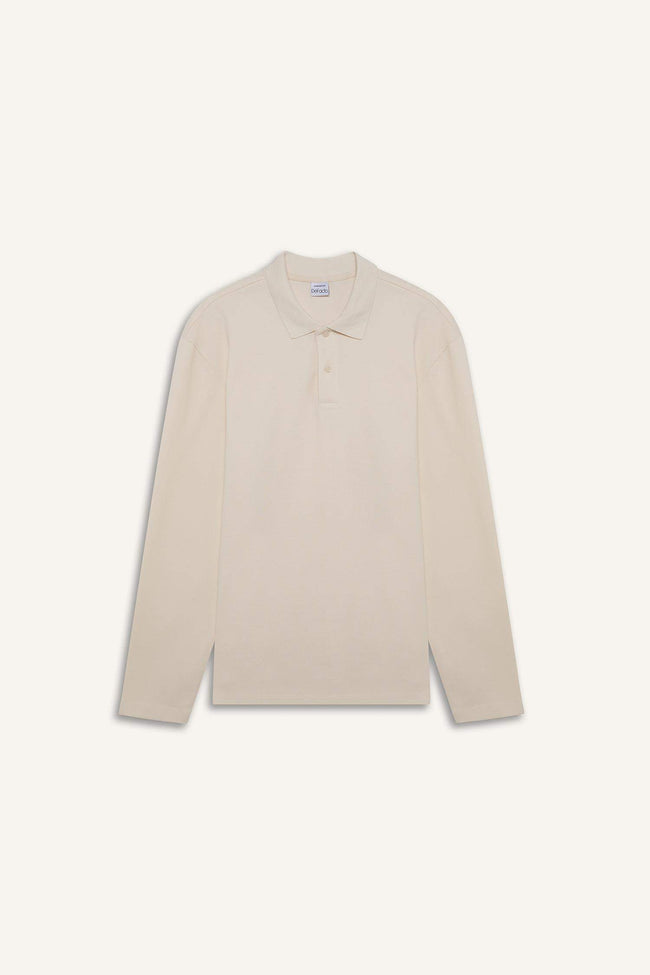 100% Cotton New Regular Fit Basic Plain Long Sleeve Textured Pique Polo T-Shirt Main Image