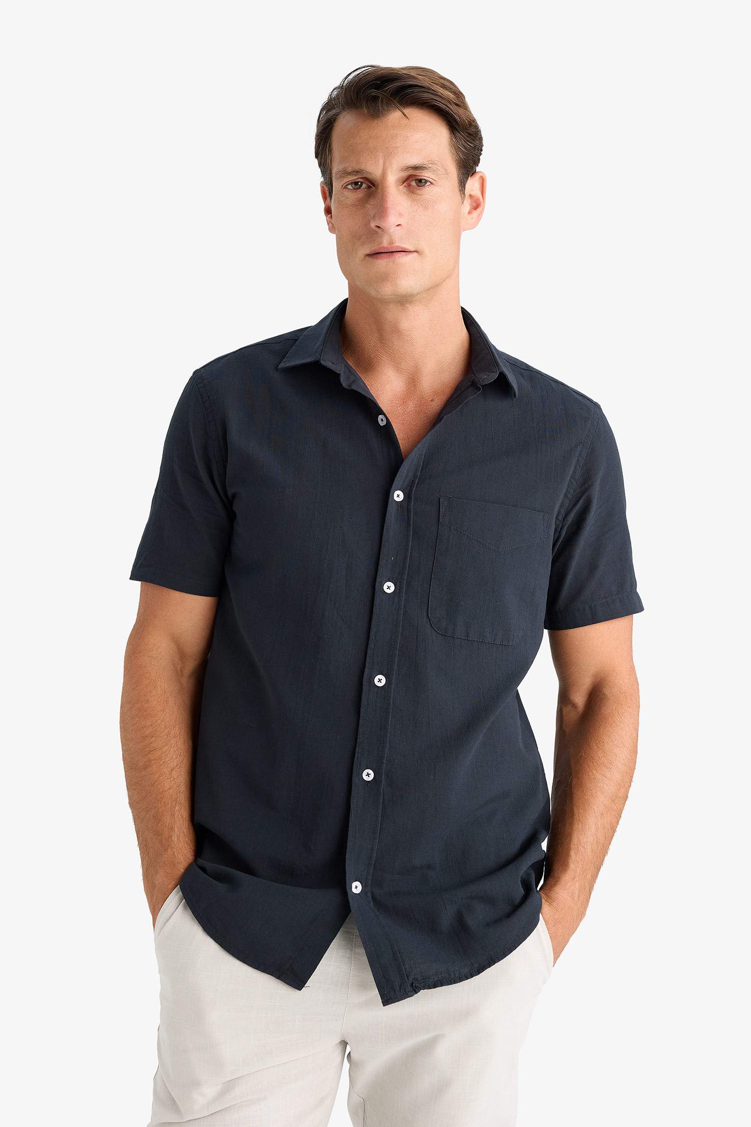 Regular Fit Polo Collar Short Sleeve Shirt