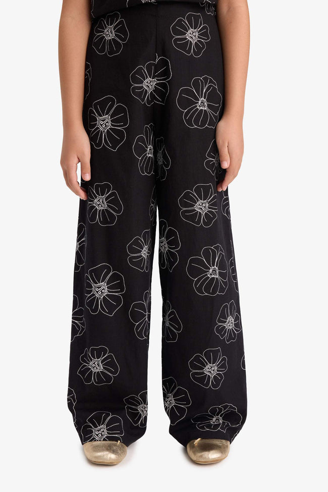 Girl Patterned Wide Leg Cotton Trousers Hover Image