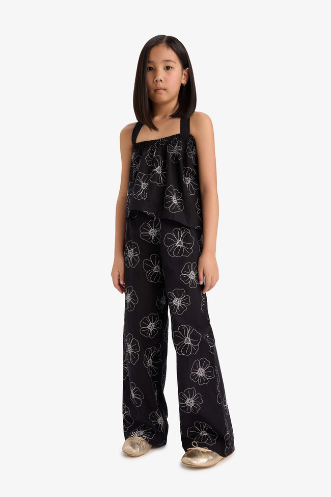 Girl Patterned Wide Leg Cotton Trousers Main Image