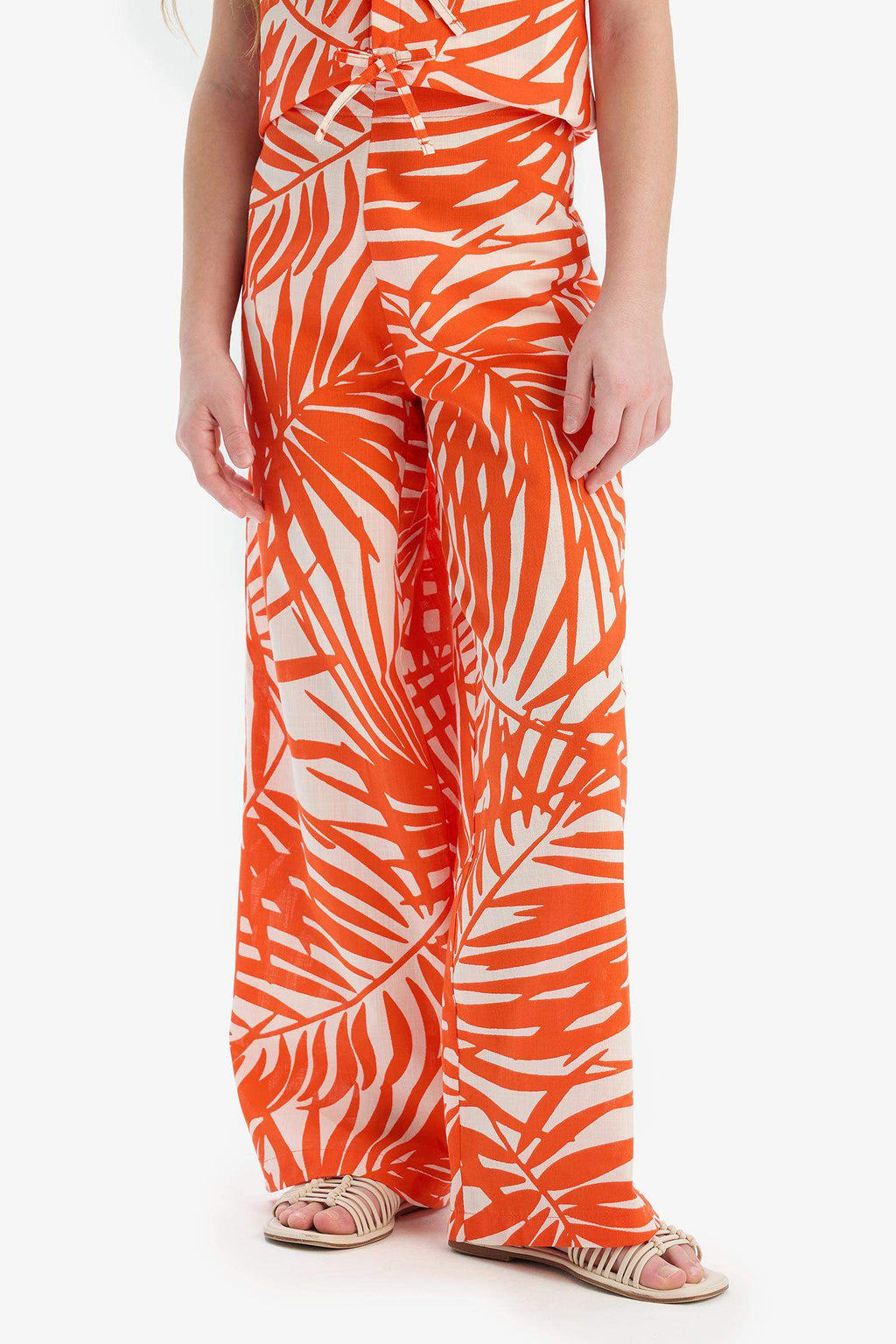 Girl Patterned Wide Leg Cotton Trousers