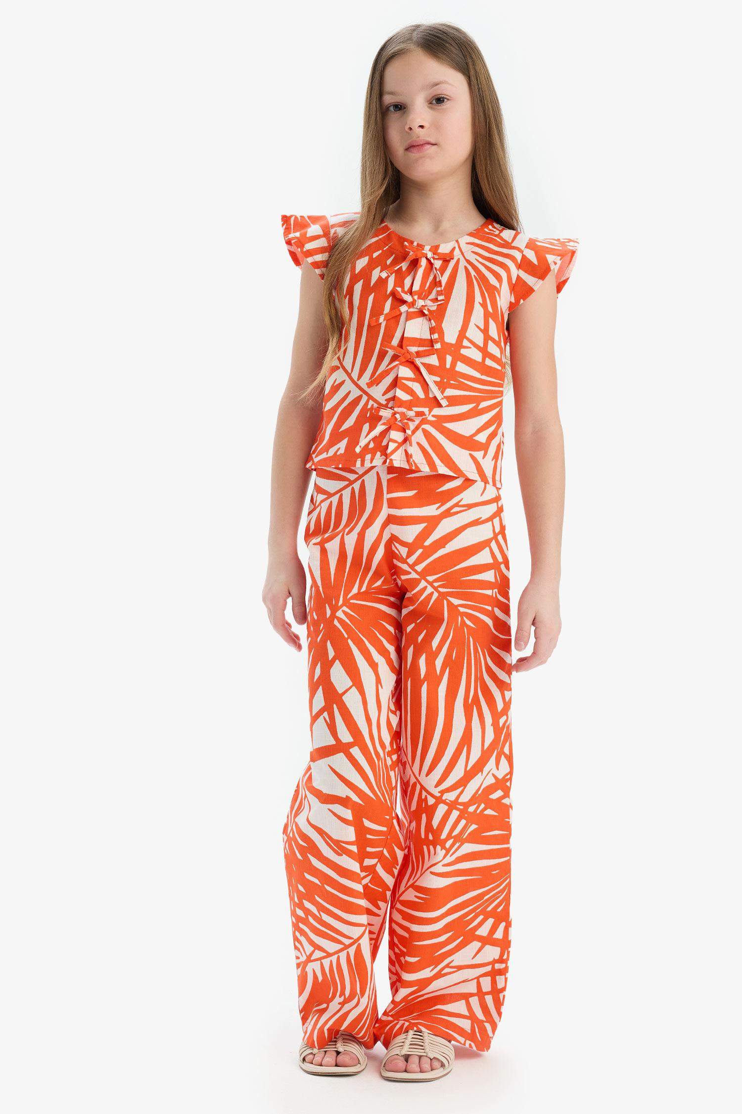 Girl Patterned Wide Leg Cotton Trousers