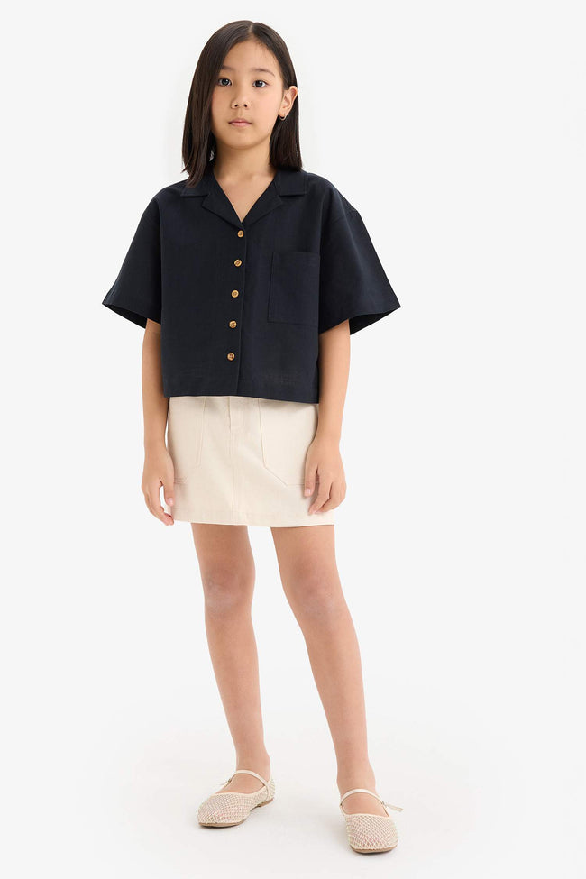 Girl Linen Short Sleeve Crop Shirt Main Image