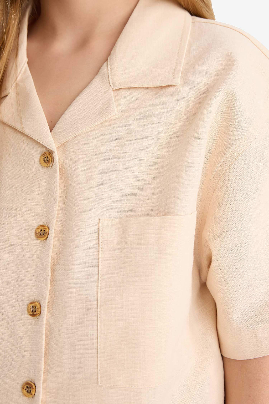 Girl Linen Short Sleeve Crop Shirt