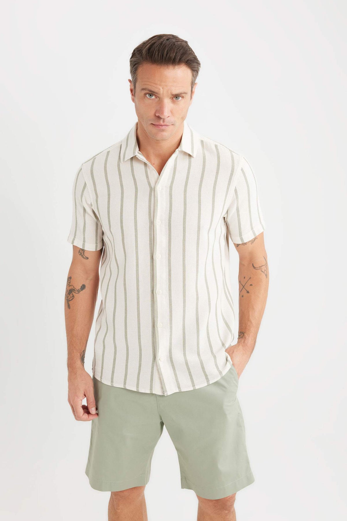 Regular Fit Polo Neck Striped Summer Shirt