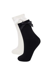 2 Pcs Combed Cotton Premium Sock With Women Seamless Ribbon