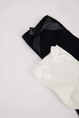 2 Pcs Combed Cotton Premium Sock With Women Seamless Ribbon