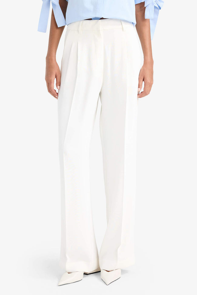 Wide Leg Regular Hem Double Pocket Crepe Trousers Hover Image