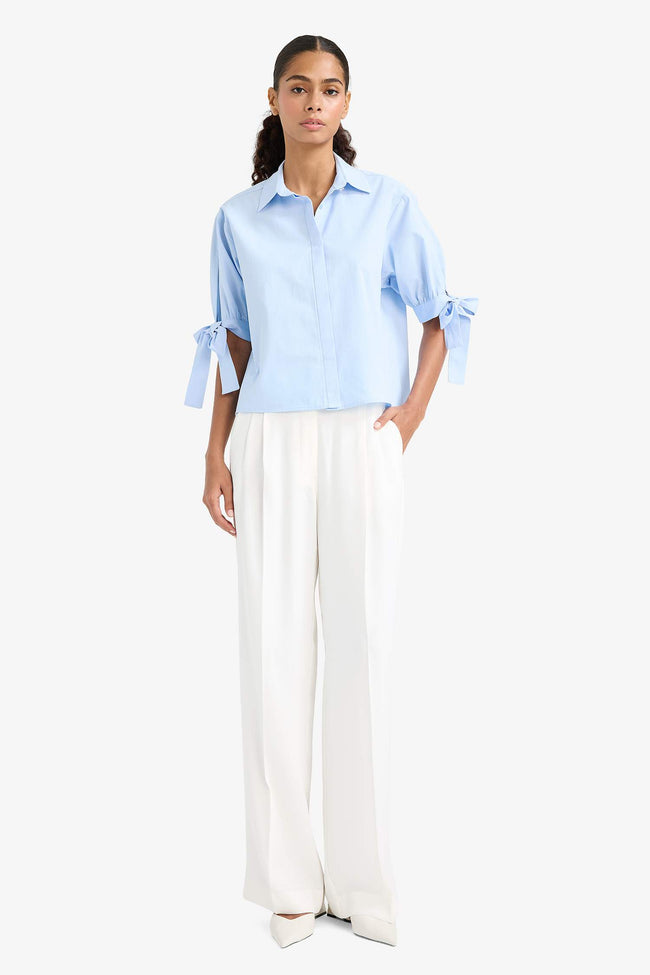 Wide Leg Regular Hem Double Pocket Crepe Trousers Main Image