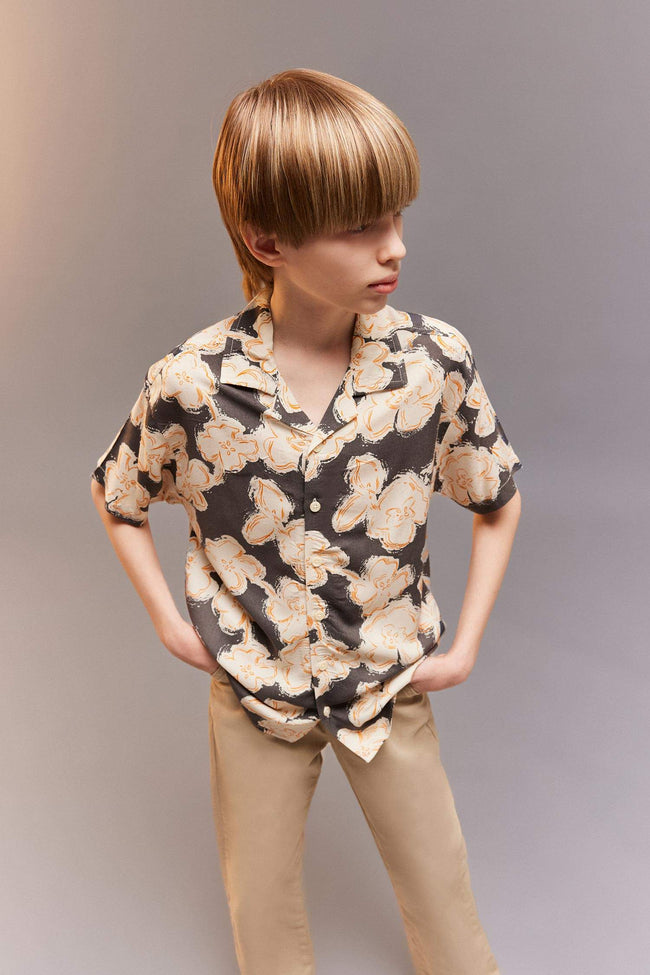 Boy Oversize Fit Polo Collar Viscose Shirt Hover Image