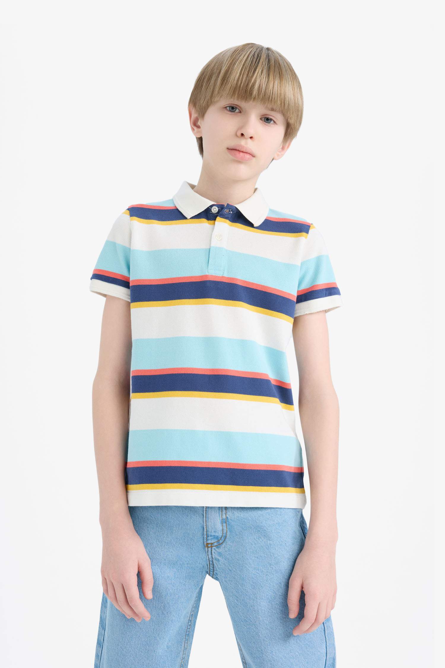 Boys Striped Pike Short Sleeve Polo T-Shirt