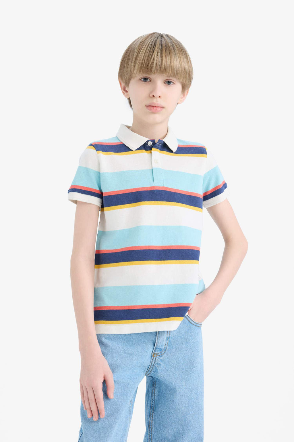 Boys Striped Pike Short Sleeve Polo T-Shirt