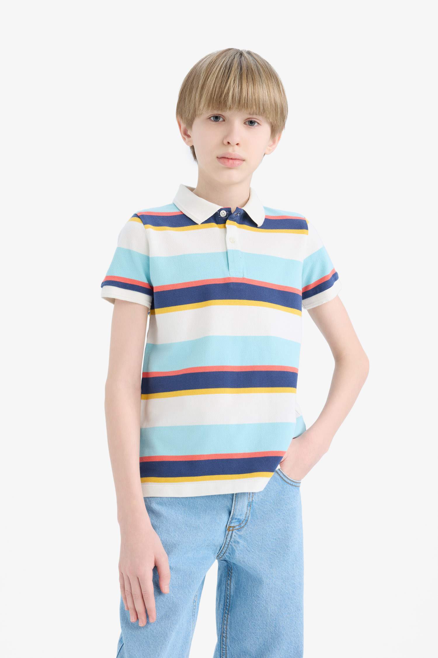 Boys Striped Pike Short Sleeve Polo T-Shirt